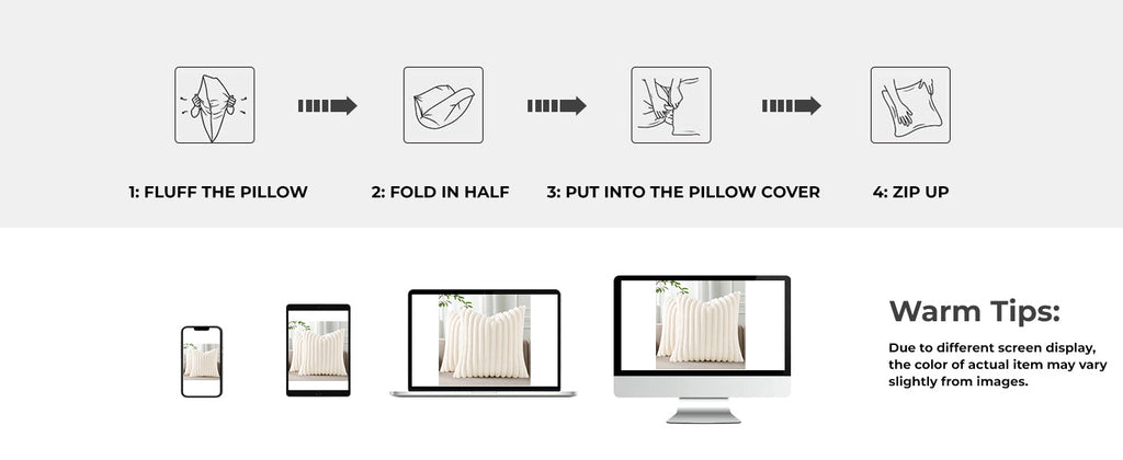 Pallene Faux Fur Plush Throw Pillow Covers 18x18 Set of 2, Luxury Soft Fluffy Striped Decorative Pillow Covers for Sofa, Couch, Living Room, Cream White