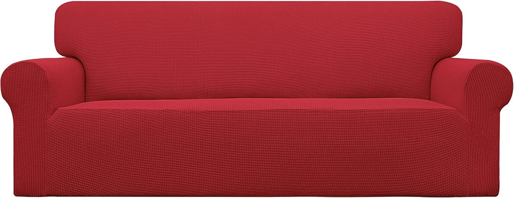 Stretch Sofa Slipcover 1-Piece Sofa Cover Furniture Protector Couch Soft with Elastic Bottom for Kids, Polyester Spandex Jacquard Fabric Small Checks (Sofa, Dark Gray)