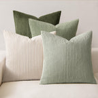 Boho Farmhouse Sage Green Throw Pillow Covers 18x18 Inch Set of 4 Mordern Nordic Cushion Covers Soft Corduroy Spring Home Decor for Couch Bed Sofa Living Room Forest Green