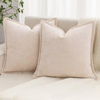 Grey Decorative Throw Pillow Covers 18x18 Inch Set of 2 Cozy Soild Chenille Cushion Cases Soft Textured Square Couch Pillows Cover Boho Accent Farmhouse Pillowcases for Sofa Bed