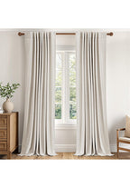 100% Blackout Linen Textured Curtains for Bedroom Solid Thermal Insulated Natural Beige Grommet Room Darkening Curtains & Drapes Luxury Decor for Living Room Nursery 52 x 84 Inch (2 Panels)