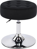 Mid-Century Tufted Adjustable Swivel Makeup Ottoman Stool; Modern Big Size Round Vanity Stool Chair for Bedroom Living Room (White)