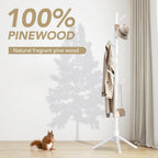 Coat Rack Freestanding with 8 Hooks,Easy Assembly New Zealand Pine Tree Coat Racks, 3 Adjustable Sizes for Clothes, Hats, Bags, for Entryway, Hallway, Bedroom, Office (White, 1 PC)