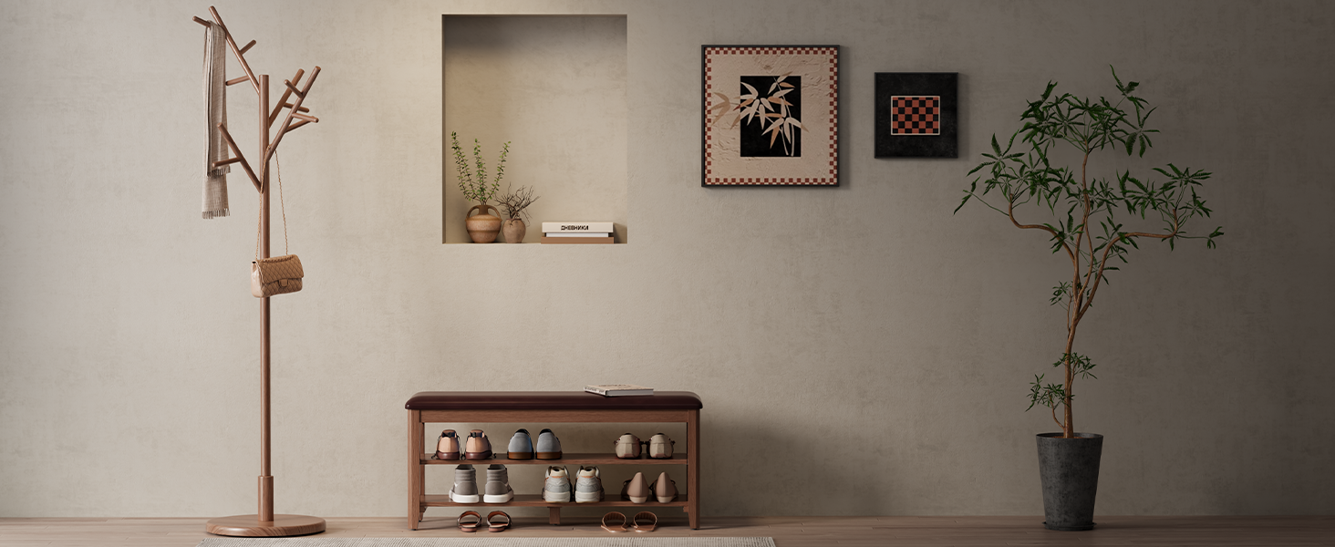 Coat Rack,Solid Wood Coat Rack Freestanding with 12 Hooks,Coat tree freestanding 3 Adjustable Heights for coat, Hats, Handbags，Coat Stand for Entryway,Bedroom (Walnut)
