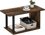 Furinno Basic Coffee Table, 2-Tier Modern Coffee Table with Open Shelf, Easy Assembly Side Table, for Living Room, Bedroom, Home Office, Amber Oak