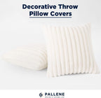 Pallene Faux Fur Plush Throw Pillow Covers 18x18 Set of 2, Luxury Soft Fluffy Striped Decorative Pillow Covers for Sofa, Couch, Living Room, Cream White