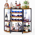 JKsmart Wine Bar Cabinet with LED Lights, Mini Wine Rack with Storage and Glass Holder, Home Bar Cart for Liquor, 3-Tier Bar Table for Kitchen, Dining Room, Living Room, Rustic Brown