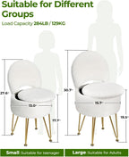 Small Vanity Stool Chair with Storage and Folding Back, 13" x 13" x 17.7" Faux Fur Soft Ottoman for Teenager, 4 Metal Legs with Anti-Slip Feet, Furry Padded Seat for Makeup, Bedroom, White