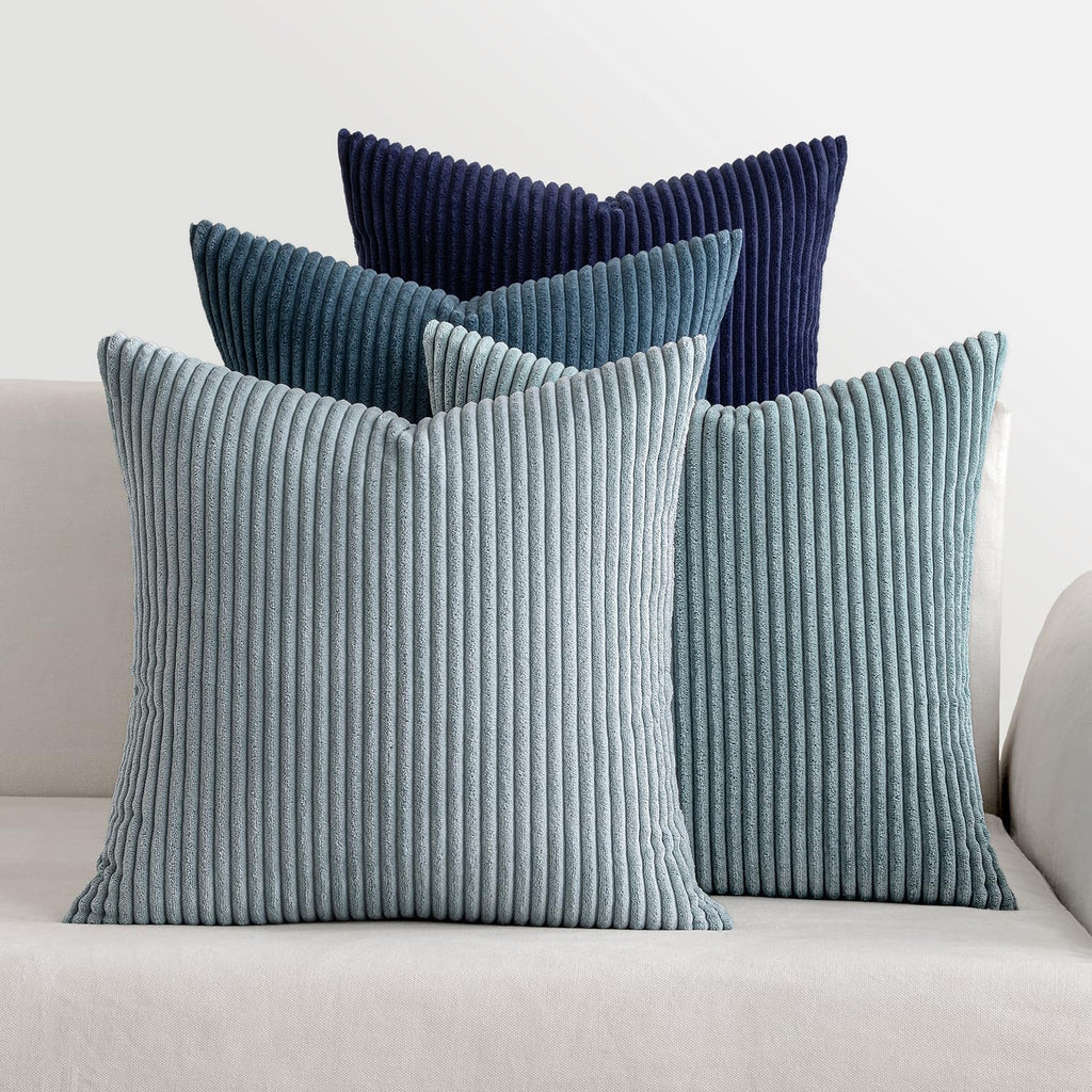 Boho Farmhouse Sage Green Throw Pillow Covers 18x18 Inch Set of 4 Mordern Nordic Cushion Covers Soft Corduroy Spring Home Decor for Couch Bed Sofa Living Room Forest Green