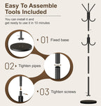 Heavy Duty Coat Rack Freestanding with Stable Wood Base Modern Coat Tree with 12 Hooks Adjustable Coats Hanger Stand Stylish Standing Clothes Tree for Entryway Bedroom Corner Hall