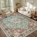 5x7 Area Rugs Living Room Rug: Washable Vintage Boho Rug No Slip Stain Resistant Soft Carpet Indoor Floor Floral Large Carpets for Bedroom Dining Room Farmhouse Nursery Hallway Home Office Beige