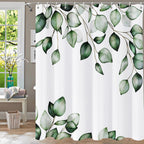 Shower Curtain Blue Eucalyptus Shower Curtains for Bathroom, Watercolor Leaf Shower Curtain Sets Waterproof Plant Shower Curtain Leaves Fabric Cloth Bathroom Curtains 72x72 inch with Hooks