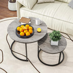 HOJINLINERO Round Coffee Table,Nesting Coffee Table Set of 2,Center Tables for Living Room,Office, Home Small Space,Stacking Side Tables,Sturdy and Easy Assembly,Wood Desktop,Brown,Large