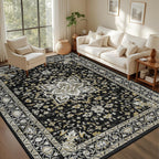 5x7 Area Rugs Living Room Rug: Washable Vintage Boho Rug No Slip Stain Resistant Soft Carpet Indoor Floor Floral Large Carpets for Bedroom Dining Room Farmhouse Nursery Hallway Home Office Beige