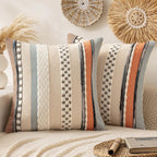 ANRODUO Pack of 2 Boho Decorative Throw Pillow Covers 18x18 Farmhouse Cushion Case Striped Chenille Pillow Cases Square Pillow Covers Accent Neutral Pillowcase for Sofa Couch Bed, Olive Green Stripe