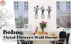 3 Pieces Metal Flowers Wall Arts - Rustic Farmhouse Decor Black Minimalist Flower Wall Decors for Living room Bathroom Bedroom Dining Room - Housewarming Gifts(Black, Vase-C)