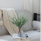 17.5" Artificial Eucalyptus Stems in Glass Vase with Faux Water,Fake Plant Eucalyptus Leaves White Seeds for Centerpiece Table Decorations Farmhouse Wedding Home Greenery Decor (Sage Green)