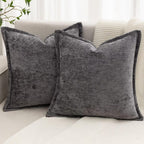 Grey Decorative Throw Pillow Covers 18x18 Inch Set of 2 Cozy Soild Chenille Cushion Cases Soft Textured Square Couch Pillows Cover Boho Accent Farmhouse Pillowcases for Sofa Bed