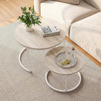 HOJINLINERO Round Coffee Table,Nesting Coffee Table Set of 2,Center Tables for Living Room,Office, Home Small Space,Stacking Side Tables,Sturdy and Easy Assembly,Wood Desktop,Brown,Large